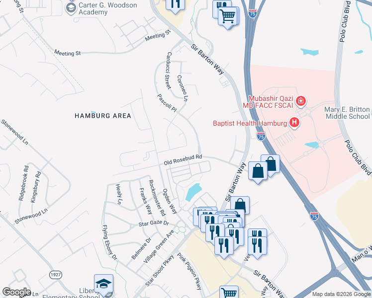 map of restaurants, bars, coffee shops, grocery stores, and more near 2640 Lucca Place in Lexington