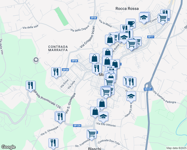 map of restaurants, bars, coffee shops, grocery stores, and more near 24 Via San Vincenzo Ferreri in Misilmeri