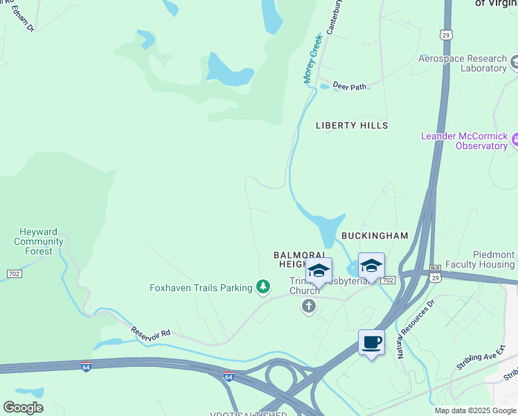map of restaurants, bars, coffee shops, grocery stores, and more near 283 Foxhaven Farm in Charlottesville