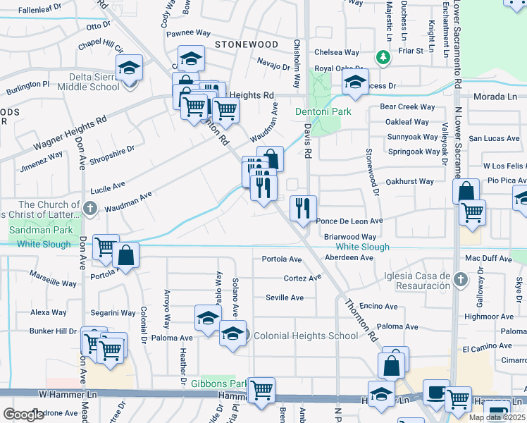 map of restaurants, bars, coffee shops, grocery stores, and more near 1735 Alpha Drive in Stockton