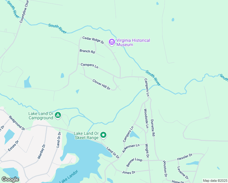 map of restaurants, bars, coffee shops, grocery stores, and more near 615 Clover Hill Drive in Ruther Glen
