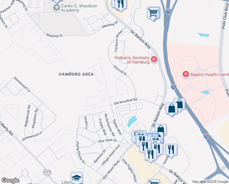 map of restaurants, bars, coffee shops, grocery stores, and more near 2640 Lucca Place in Lexington