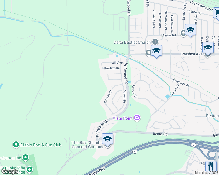map of restaurants, bars, coffee shops, grocery stores, and more near 744 Caskey Street in Bay Point