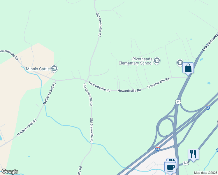 map of restaurants, bars, coffee shops, grocery stores, and more near 259 Howardsville Road in Staunton