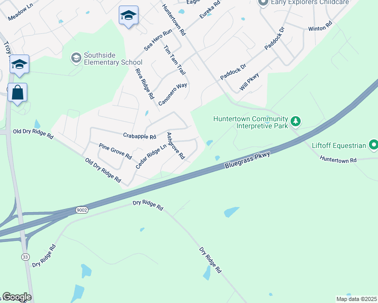 map of restaurants, bars, coffee shops, grocery stores, and more near 5028 Ashgrove Road in Versailles