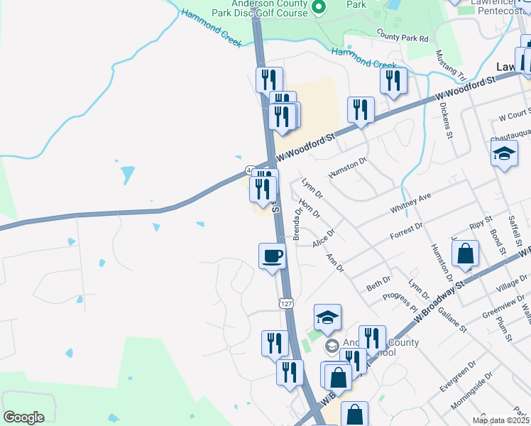 map of restaurants, bars, coffee shops, grocery stores, and more near 1014 Bypass South in Lawrenceburg