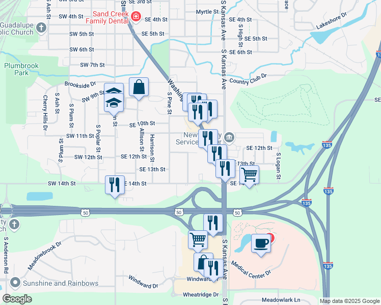 map of restaurants, bars, coffee shops, grocery stores, and more near 1114 Pinecrest Court in Newton