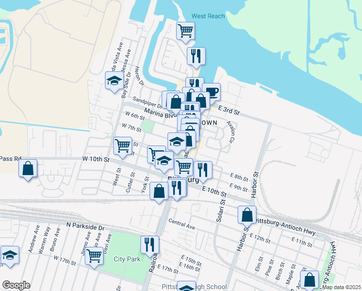 map of restaurants, bars, coffee shops, grocery stores, and more near 668 Black Diamond Street in Pittsburg