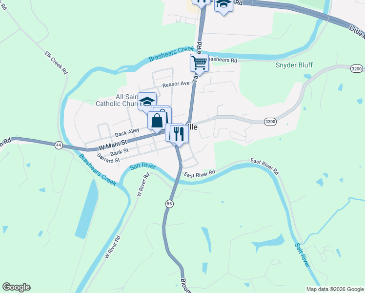 map of restaurants, bars, coffee shops, grocery stores, and more near in Taylorsville