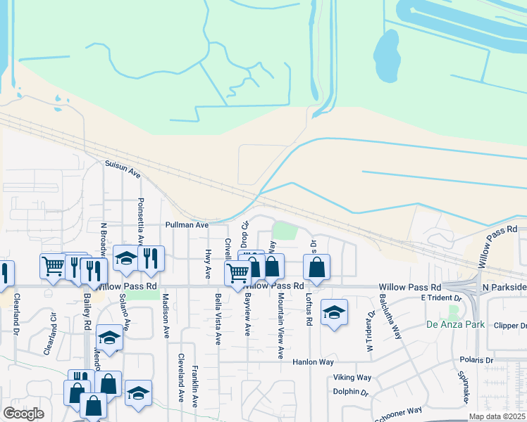 map of restaurants, bars, coffee shops, grocery stores, and more near 2167 Rain Drop Circle in Pittsburg