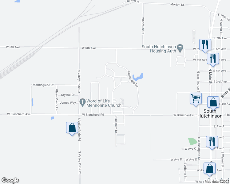 map of restaurants, bars, coffee shops, grocery stores, and more near 600 West Blanchard Road in South Hutchinson