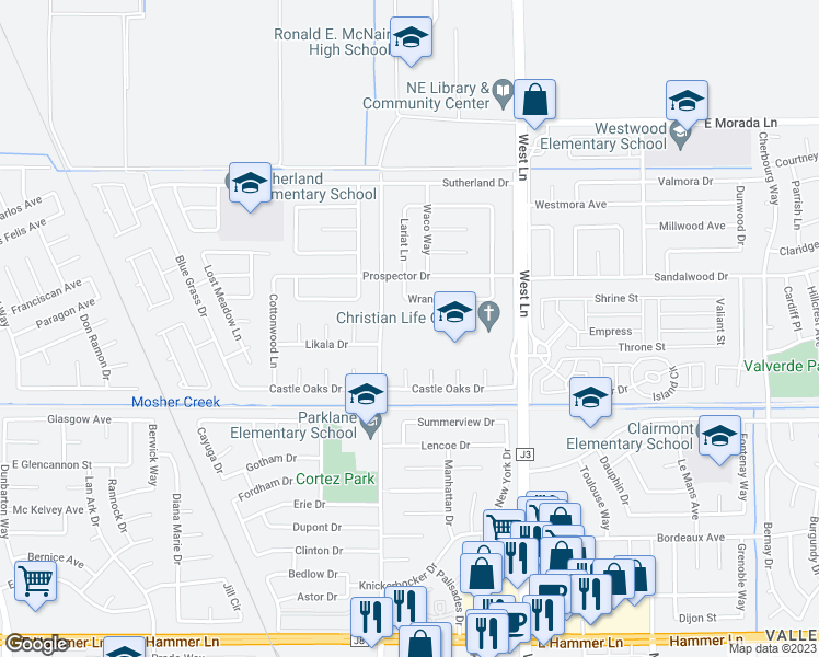 map of restaurants, bars, coffee shops, grocery stores, and more near 1020 Wrangler Circle in Stockton