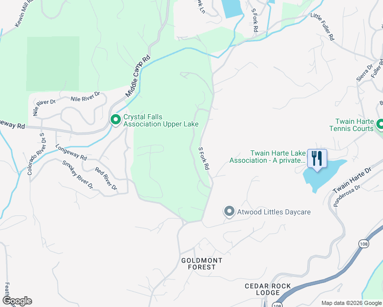 map of restaurants, bars, coffee shops, grocery stores, and more near Wildcat Ridge Road in Tuolumne County