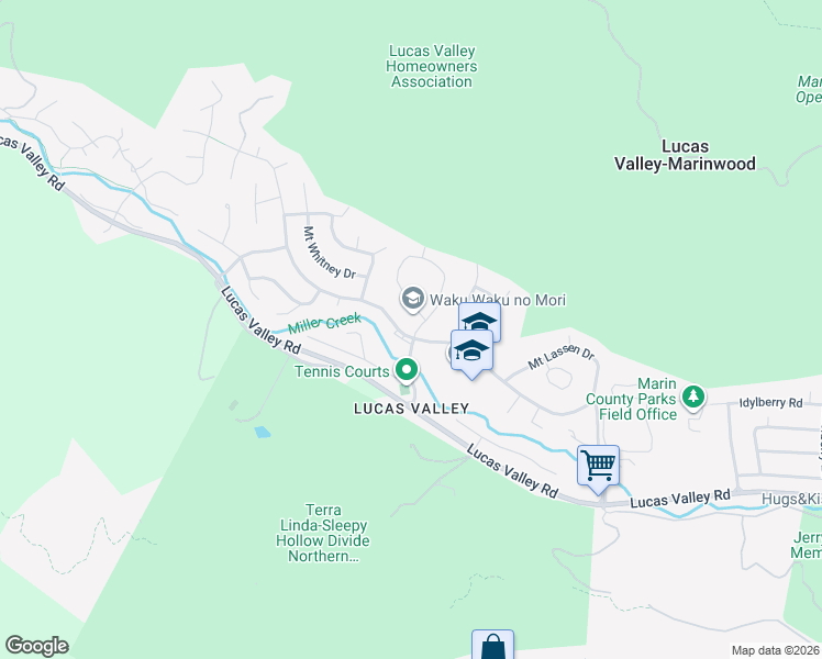 map of restaurants, bars, coffee shops, grocery stores, and more near in Lucas Valley-Marinwood
