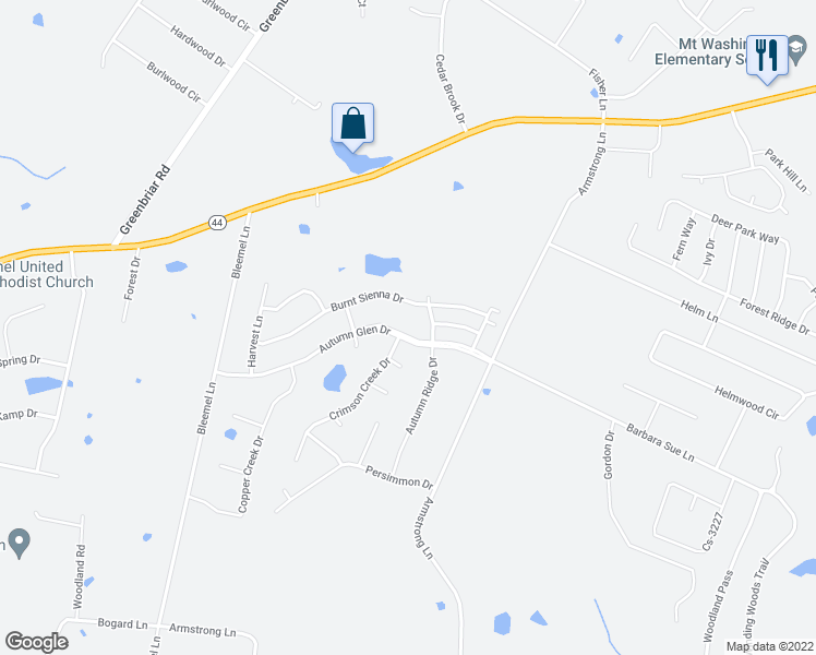 map of restaurants, bars, coffee shops, grocery stores, and more near 330 Autumn Glen Drive in Mount Washington