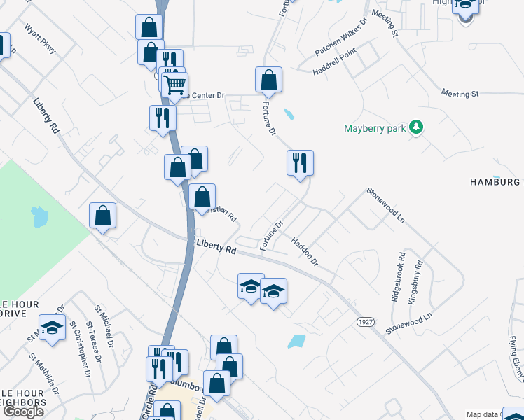 map of restaurants, bars, coffee shops, grocery stores, and more near 2541 Danielle Lane in Lexington