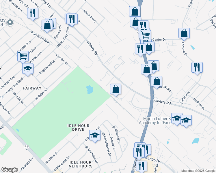 map of restaurants, bars, coffee shops, grocery stores, and more near 736 Gatehouse Place in Lexington