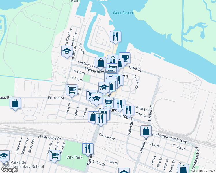 map of restaurants, bars, coffee shops, grocery stores, and more near 88 East 6th Street in Pittsburg