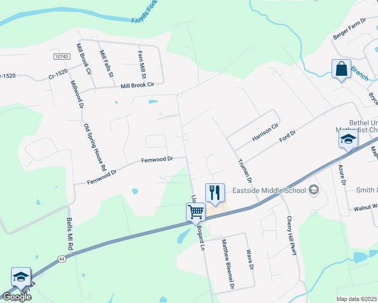 map of restaurants, bars, coffee shops, grocery stores, and more near 412 Lloyd Lane in Mount Washington
