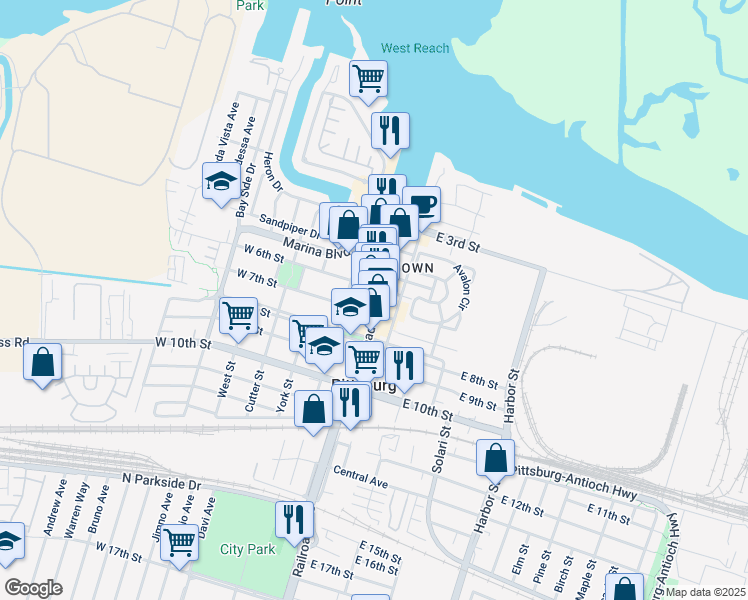 map of restaurants, bars, coffee shops, grocery stores, and more near 88 East 6th Street in Pittsburg