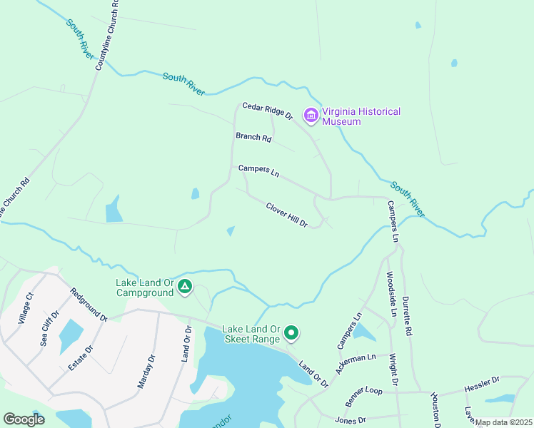 map of restaurants, bars, coffee shops, grocery stores, and more near 627 Clover Hill Drive in Ruther Glen