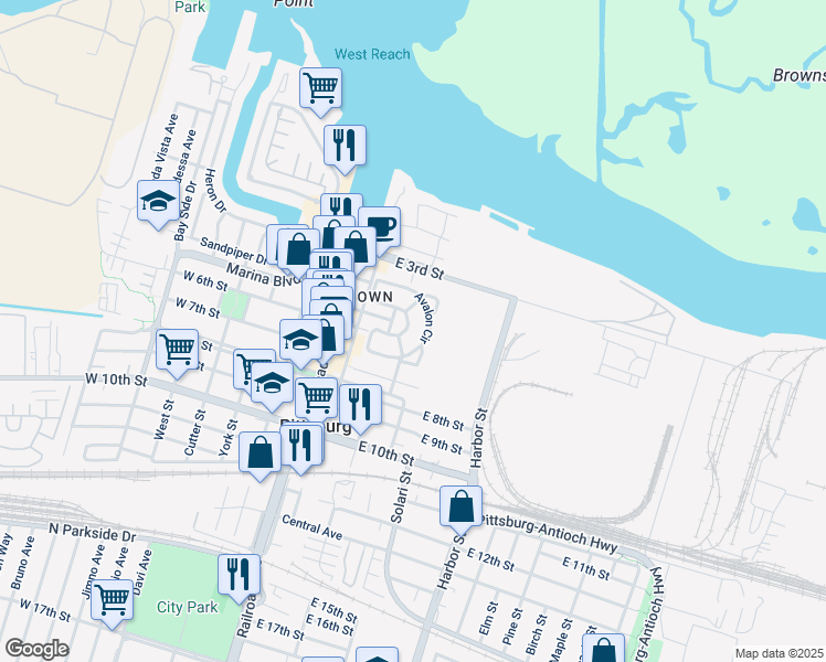 map of restaurants, bars, coffee shops, grocery stores, and more near 243 Pebble Beach Loop in Pittsburg