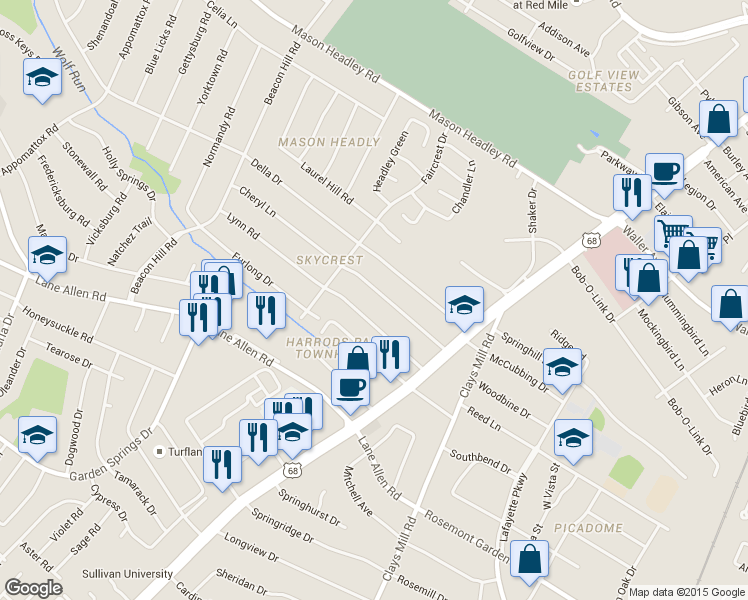 map of restaurants, bars, coffee shops, grocery stores, and more near 760 Cheryl Lane in Lexington