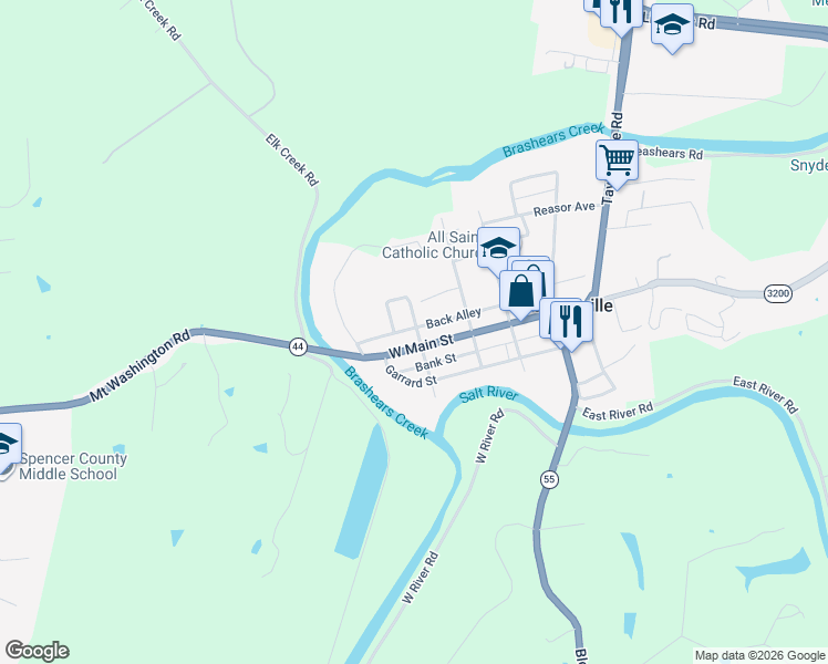 map of restaurants, bars, coffee shops, grocery stores, and more near 101 Odell Court in Taylorsville