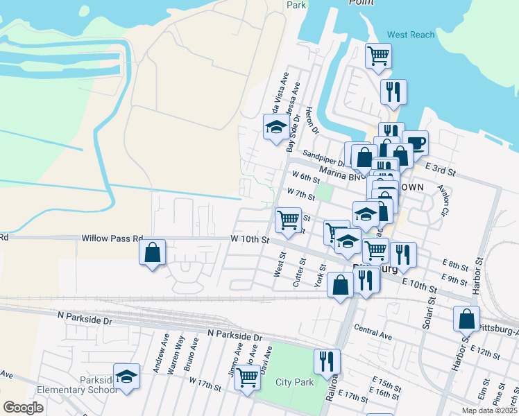 map of restaurants, bars, coffee shops, grocery stores, and more near 408 West 8th Street in Pittsburg