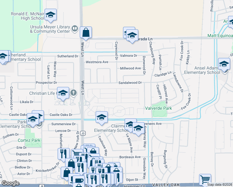 map of restaurants, bars, coffee shops, grocery stores, and more near Countess Street in Stockton