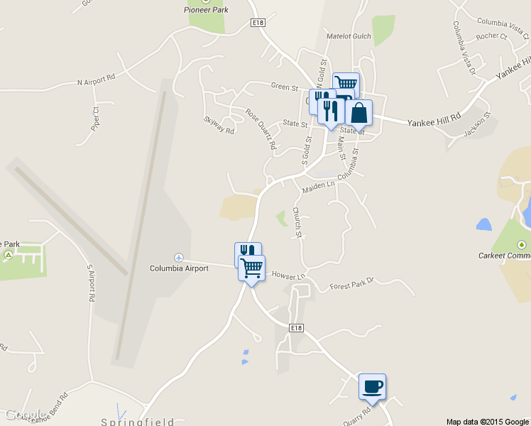 map of restaurants, bars, coffee shops, grocery stores, and more near 22517 Parrotts Ferry Road in Columbia