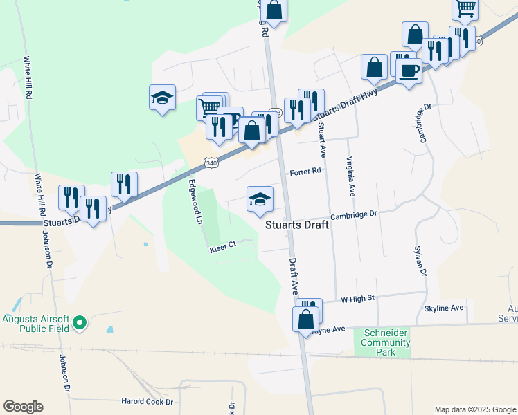 map of restaurants, bars, coffee shops, grocery stores, and more near 428 Knous Lane in Stuarts Draft