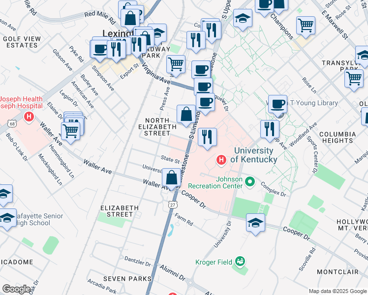 map of restaurants, bars, coffee shops, grocery stores, and more near 937 South Limestone in Lexington