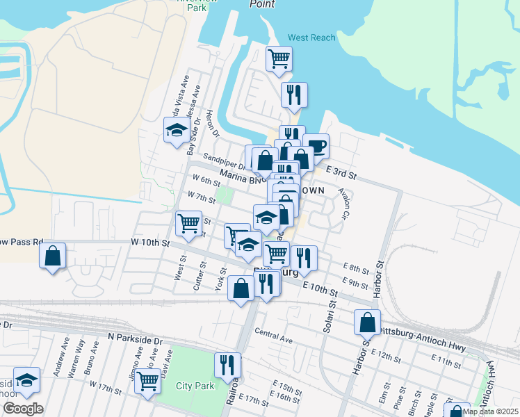 map of restaurants, bars, coffee shops, grocery stores, and more near 668 Black Diamond Street in Pittsburg