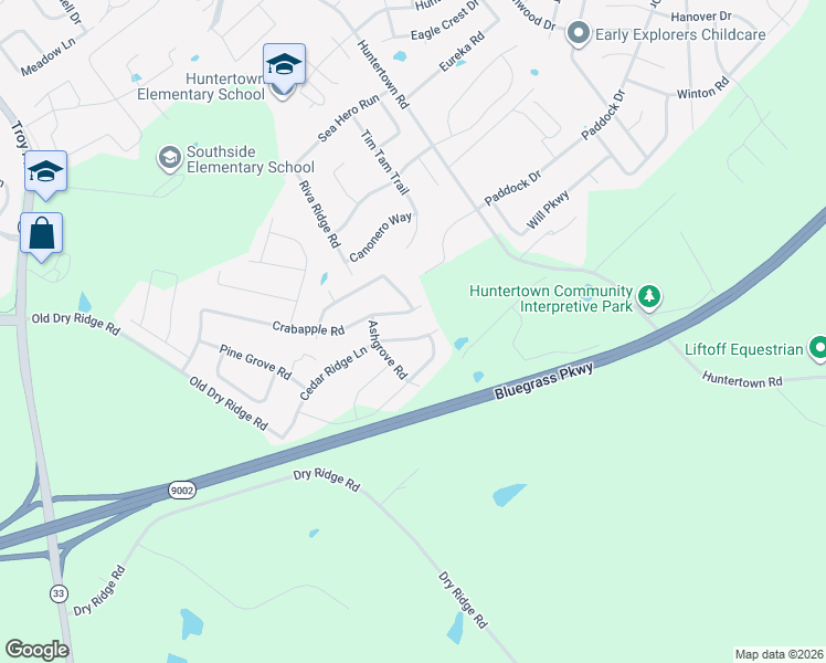 map of restaurants, bars, coffee shops, grocery stores, and more near 1081 Cedar Ridge Lane in Versailles