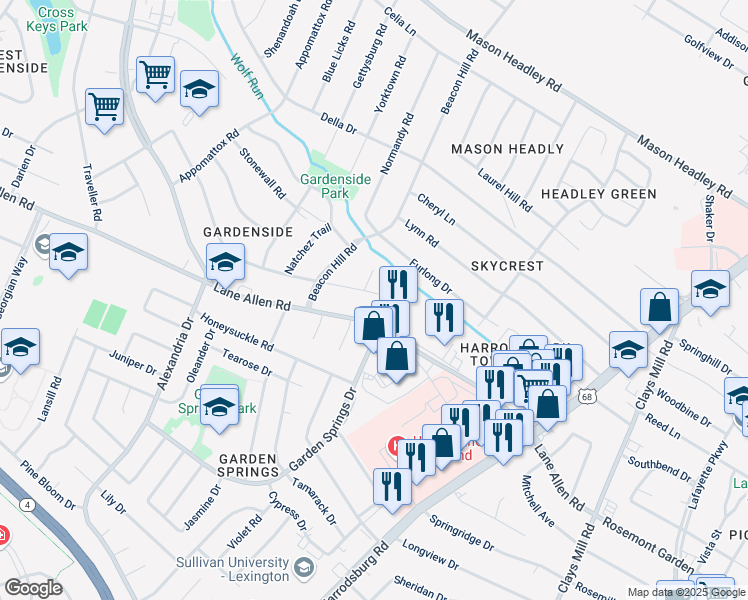 map of restaurants, bars, coffee shops, grocery stores, and more near 880 Maywick Drive in Lexington