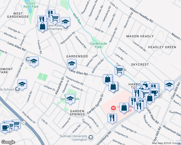 map of restaurants, bars, coffee shops, grocery stores, and more near 901 Lane Allen Road in Lexington