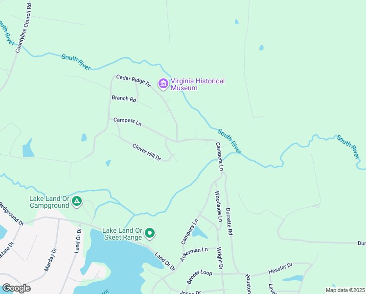 map of restaurants, bars, coffee shops, grocery stores, and more near 861 Campers Lane in Ruther Glen