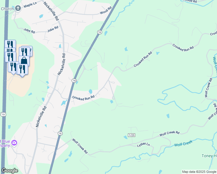map of restaurants, bars, coffee shops, grocery stores, and more near 322 Crooked Run Road in Fayetteville