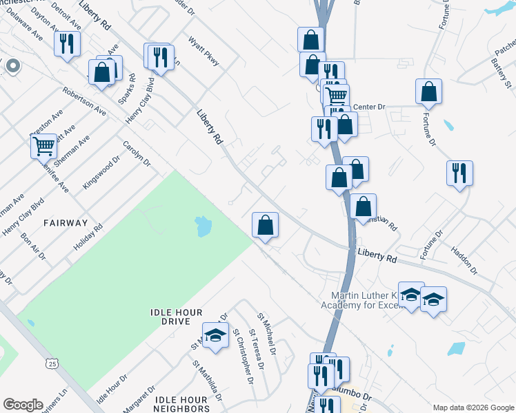 map of restaurants, bars, coffee shops, grocery stores, and more near 736 Gatehouse Place in Lexington