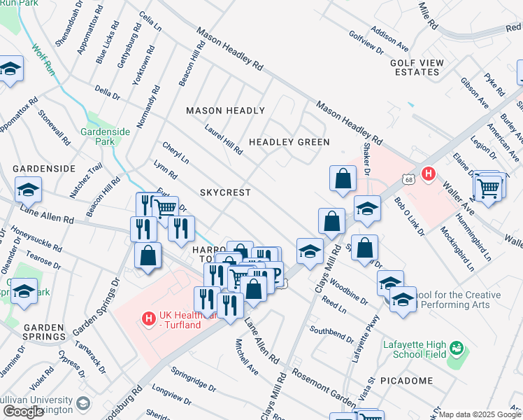 map of restaurants, bars, coffee shops, grocery stores, and more near 760 Cheryl Lane in Lexington