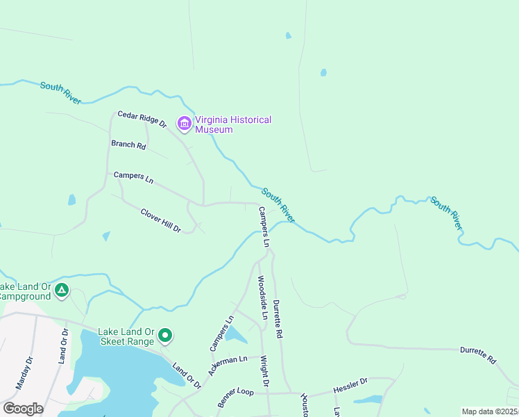 map of restaurants, bars, coffee shops, grocery stores, and more near 845 Campers Lane in Ruther Glen