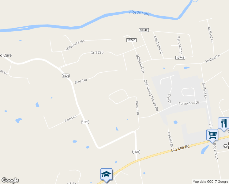 map of restaurants, bars, coffee shops, grocery stores, and more near Amanda Court in Shepherdsville