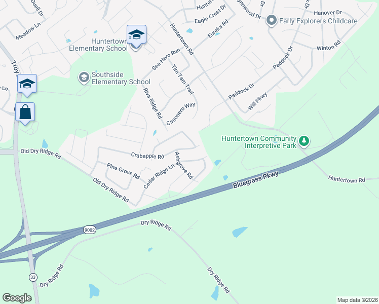 map of restaurants, bars, coffee shops, grocery stores, and more near 1081 Cedar Ridge Lane in Versailles