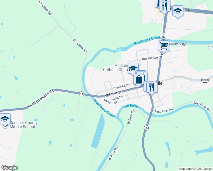 map of restaurants, bars, coffee shops, grocery stores, and more near 101 Odell Court in Taylorsville