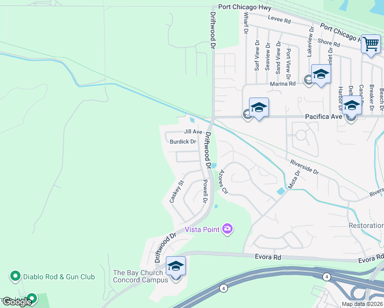 map of restaurants, bars, coffee shops, grocery stores, and more near 558 Fletcher Street in Bay Point