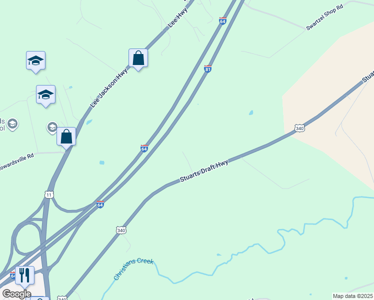 map of restaurants, bars, coffee shops, grocery stores, and more near 49 Kelsey Lane in Staunton
