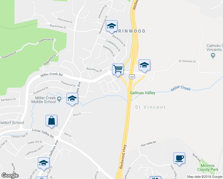 map of restaurants, bars, coffee shops, grocery stores, and more near 4 Majorca Court in San Rafael
