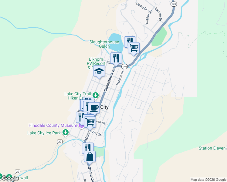 map of restaurants, bars, coffee shops, grocery stores, and more near 601-697 Henson Street in Lake City
