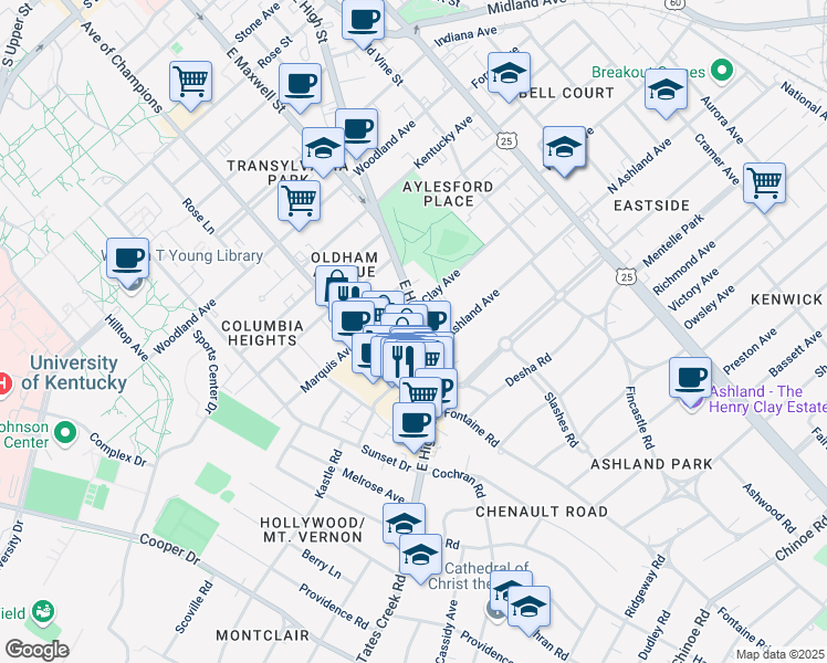 map of restaurants, bars, coffee shops, grocery stores, and more near 288 Clay Avenue in Lexington